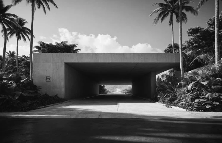 Render del acceso escultórico de concreto