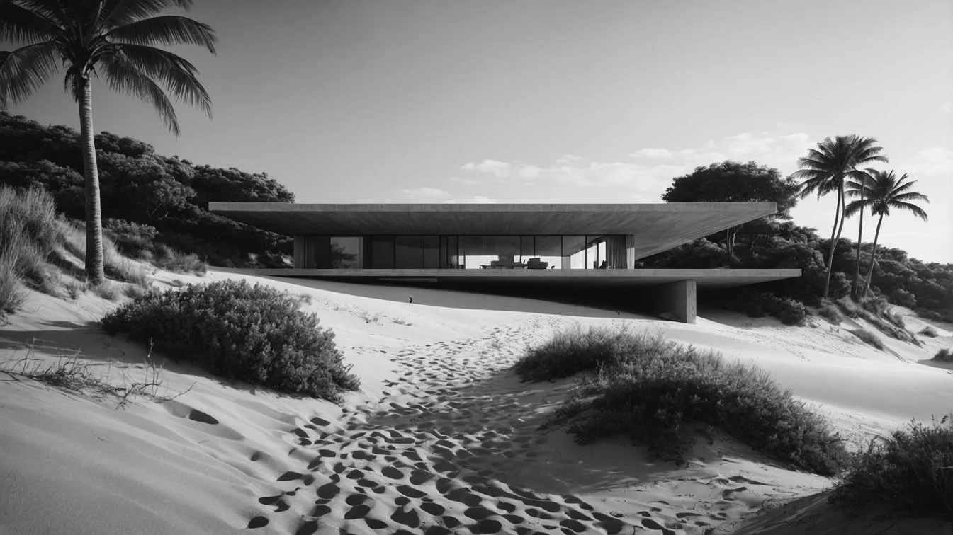 Render de casa entre dunas